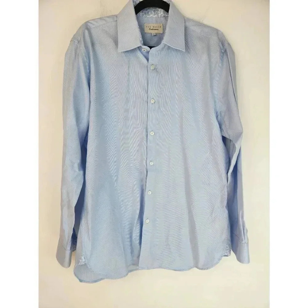 Ted Baker Button Down Long Sleeve Mens Dress Shirt Blue Size 34/35